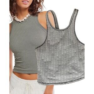 We The Free Tank Top Mia Rib Stripe Black White Large